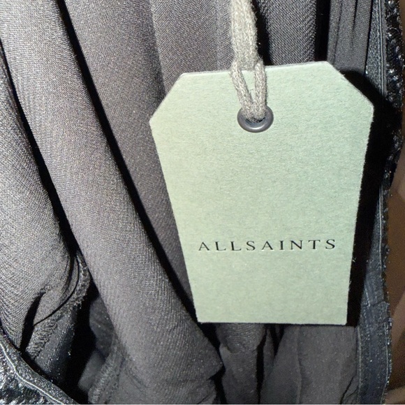AllSaints Ezra Black Metallic Sparkle Asymmetrical Mini Dress Size 12 - Picture 7 of 8
